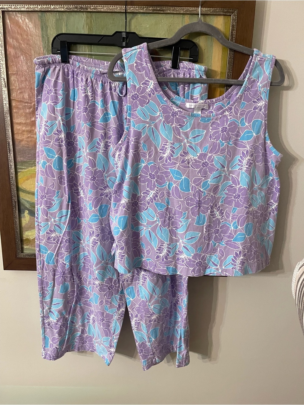 Midnight by Carole Hochman Lavender & Aqua Floral Tank Top Pajama Set